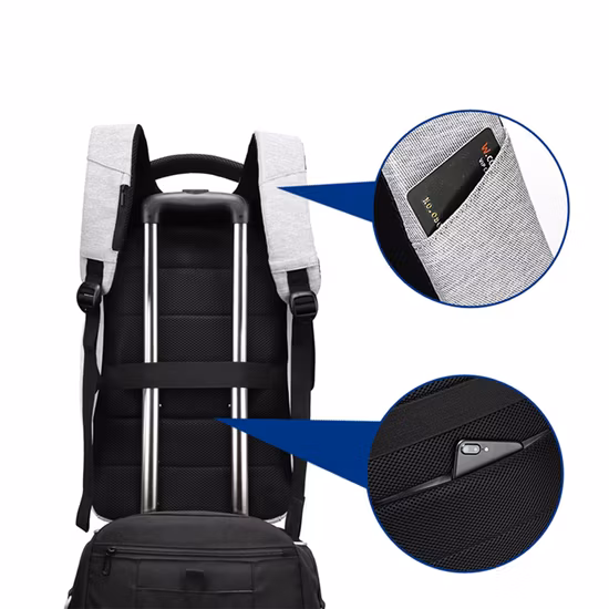 Recycled RPET Fabric Waterproof Unisex Smart Design Anti Theft Laptop Backpack with USB Charger